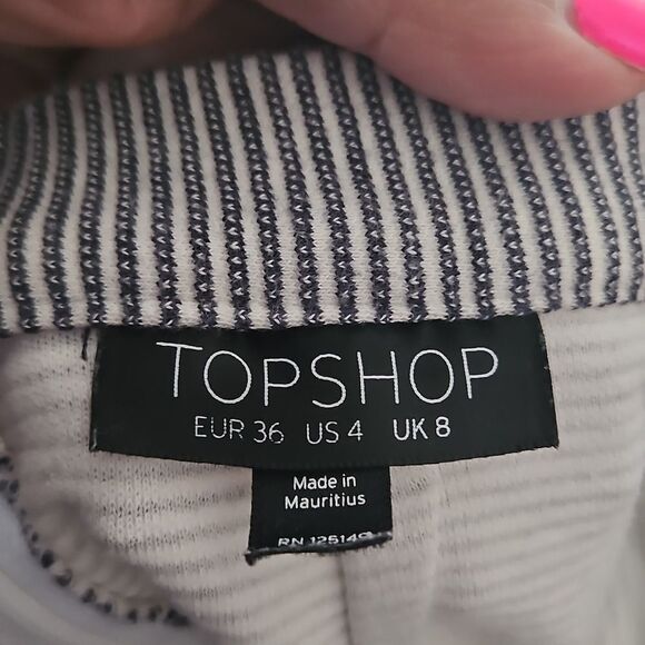 Topshop Striped Pencil Midi Skirt 4 Navy Blue/Gray - Picture 5 of 16